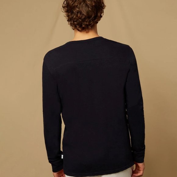 ONIA Henley Waffle Cotton Textured Knit Long Slv Deep Navy Polo Shirt Large NWT - Picture 3 of 7